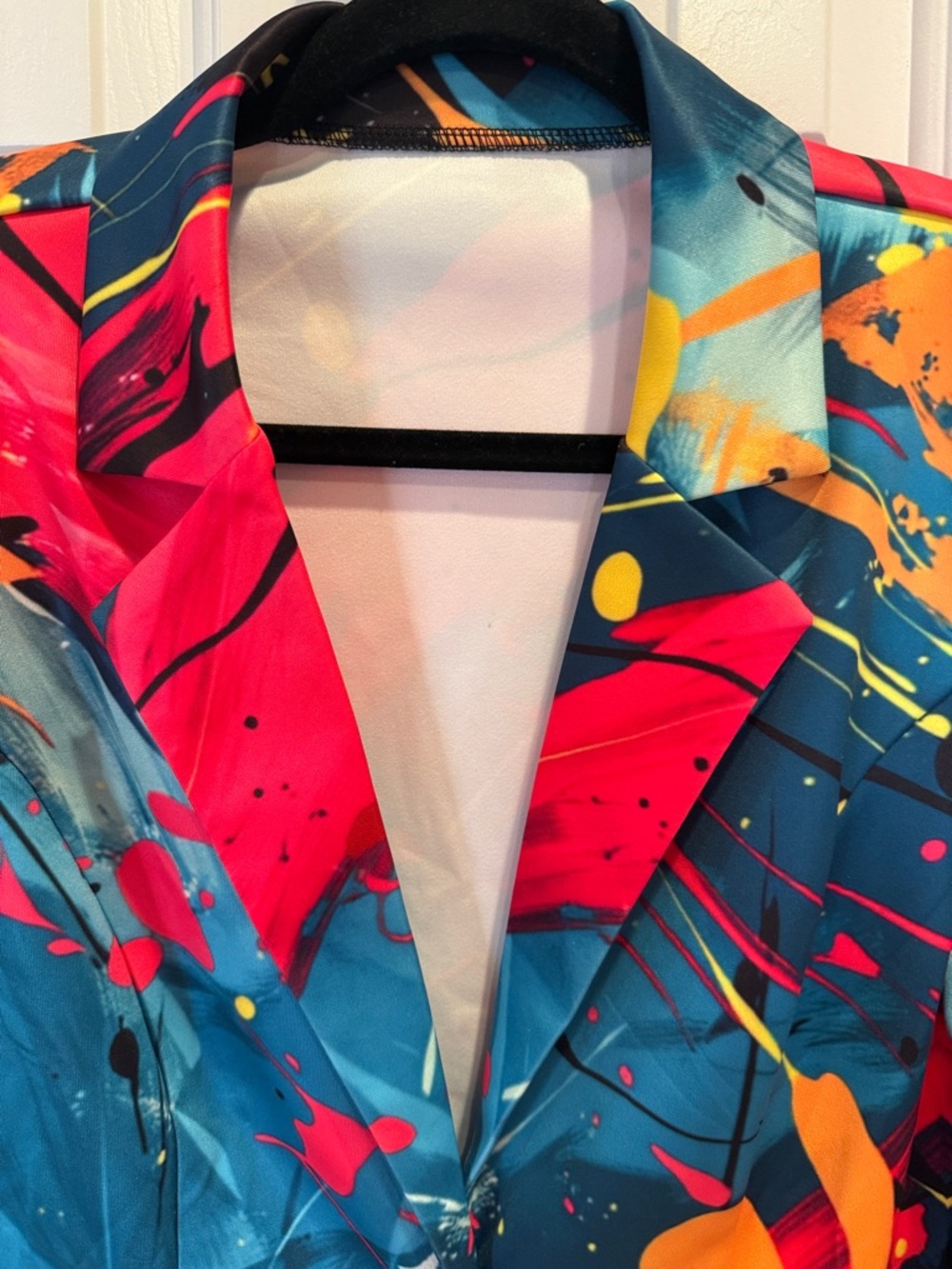 Abstract Splash Print NWOT Women's Blazer Jacket - Blue/Red/Orange - Picture 7 of 7
